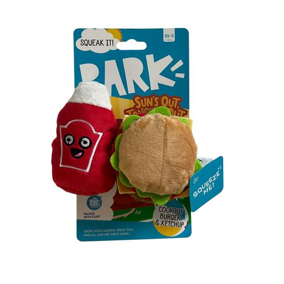BARK Cookout Burger & Ketchup Picnic Pack Up Squeaky Plush Dog Chew Toy - Picture 1 of 2